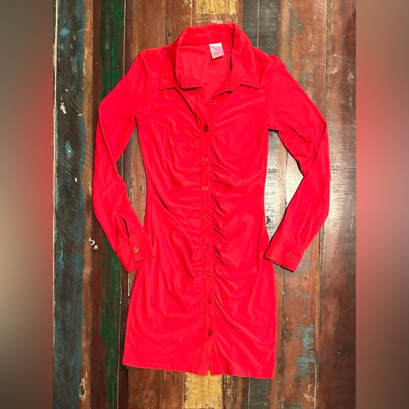 NO BOUNDARIES Red Button Up Ruched Dress. Like New, Size XS. - Picture 1 of 2